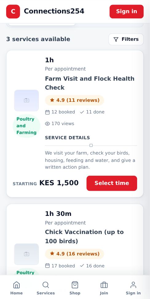 Screenshot: Choose the service