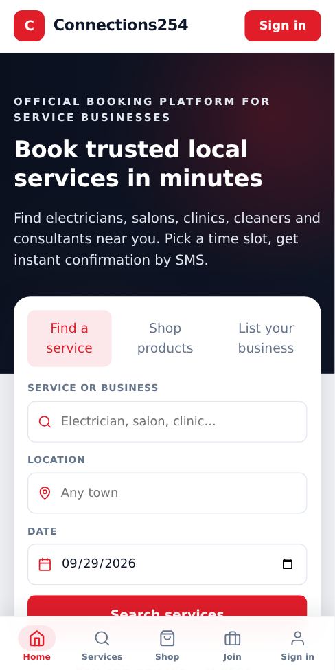 Screenshot: Find a business