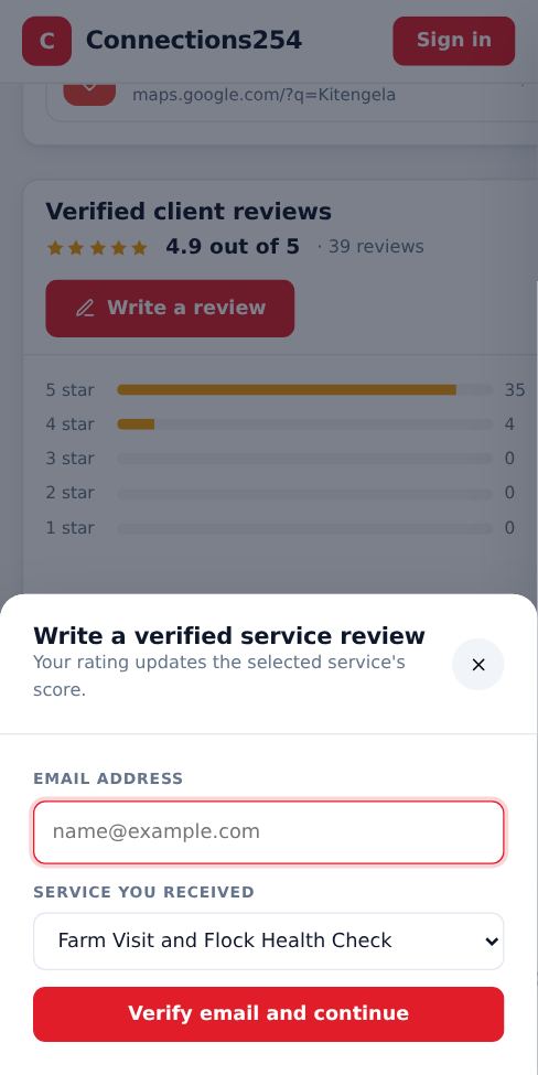 Screenshot: Choose the service and rate it