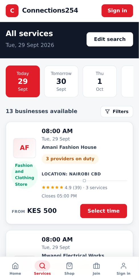 Screenshot: Compare and open a business