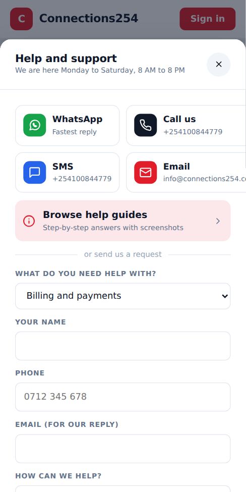 Screenshot: Pick how to reach us