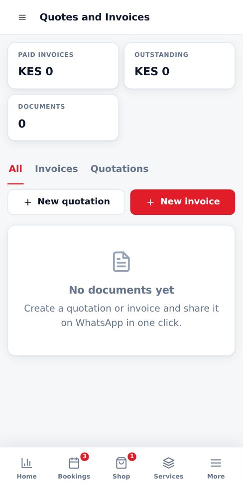 Screenshot: Create a quote or invoice