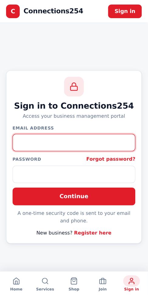 Screenshot: Sign in