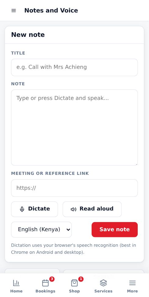 Screenshot: Add a note