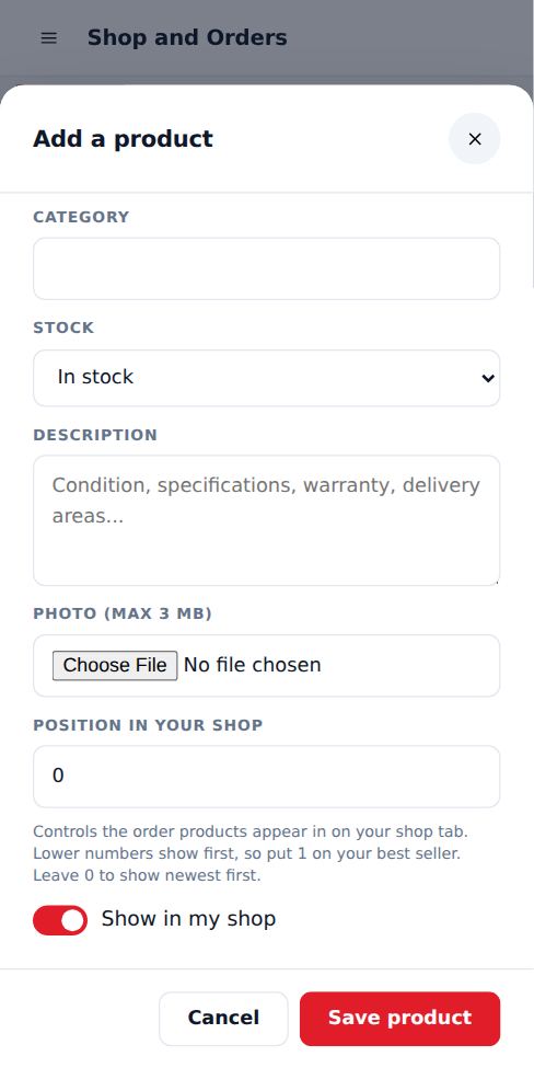 Screenshot: Add a product