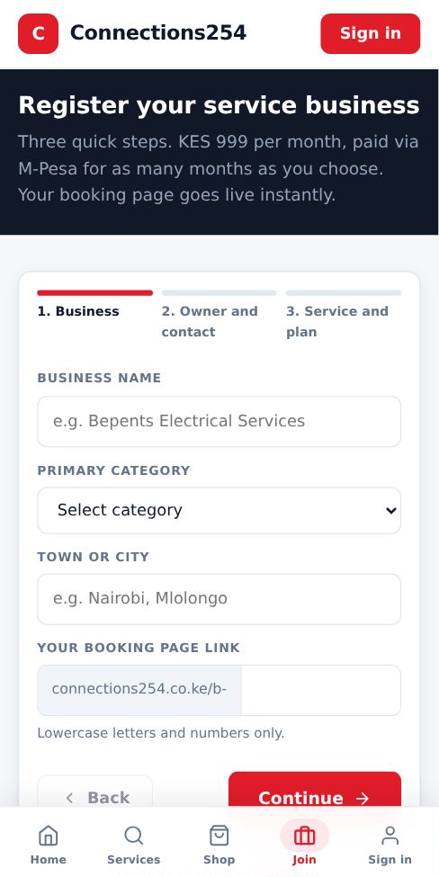 Screenshot: Business details
