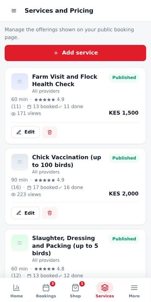 Screenshot: Open Services and Pricing