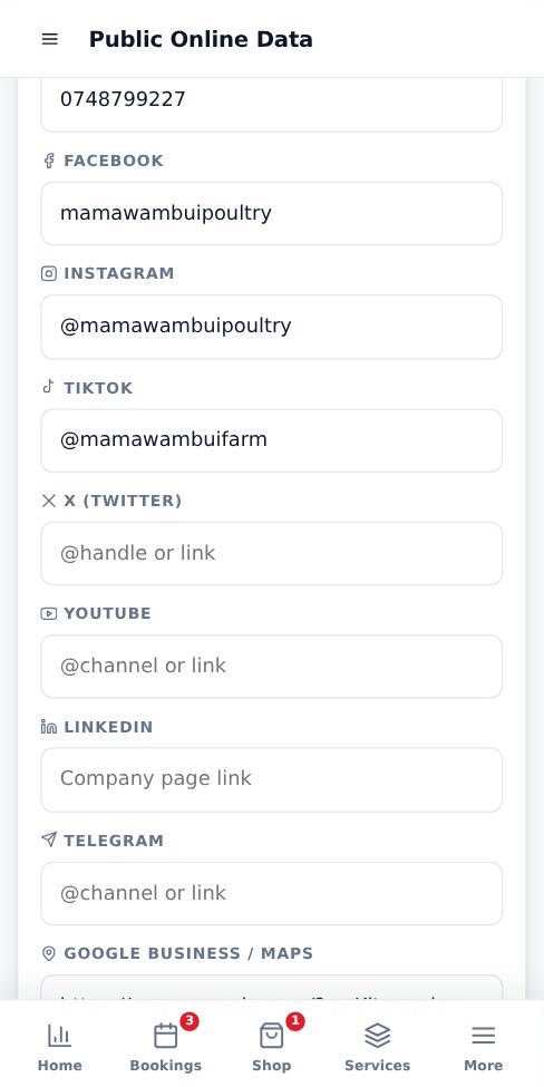 Screenshot: Social media and links