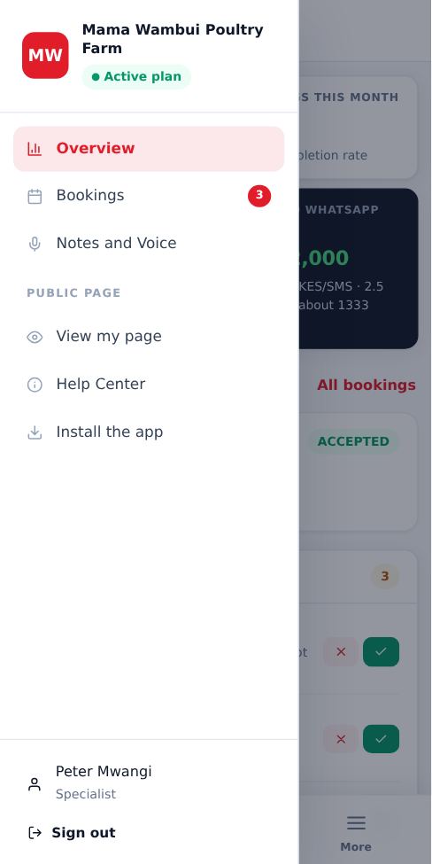 Screenshot: Your menu